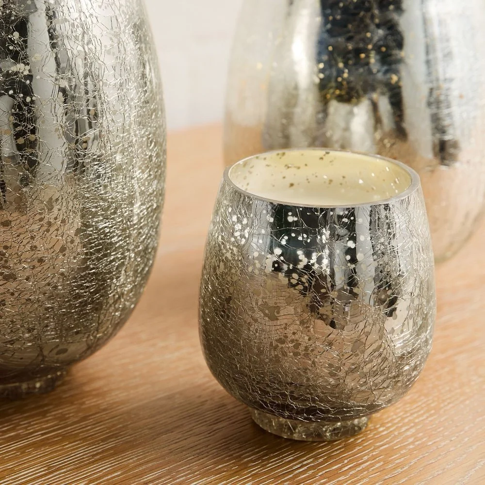 WEST ELM NWT crackle mercury glass cedar & balsam candle -small -silver